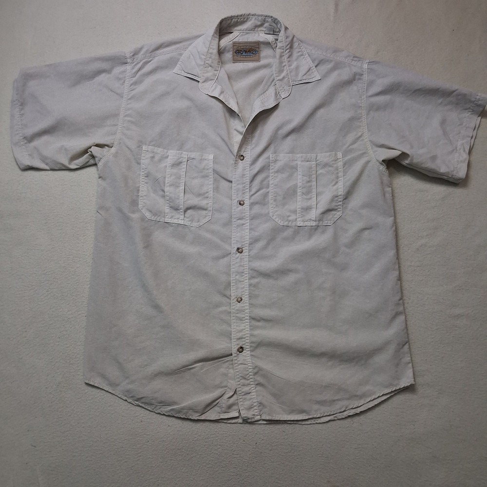Gramicci Mens Utility Shirt Tan Nylon Short Sleeve Button Down Large Made in USA